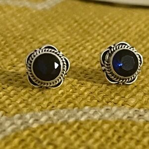 Elegant Silver and Blue Sapphire Stud Earrings